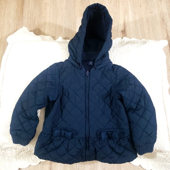 Kids navy blue quilted design jacket with Hood - Picture 1 of 5